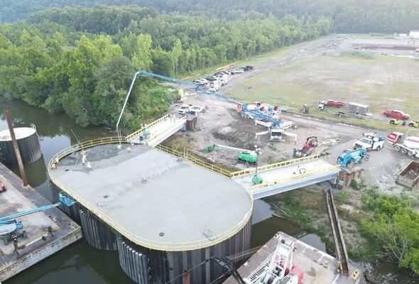 commercial concrete construction for the new barge dock on the Cumberland River in Ashland City, Tennessee